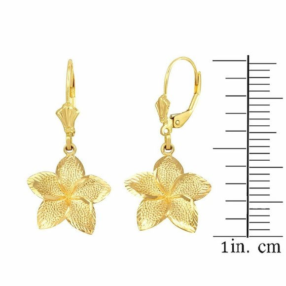 Diamond Plumeria Flower Stud Earrings 1/10 ct tw 10K Yellow  10k Solid Gold Smal Petal Plumeria Flower Earrings